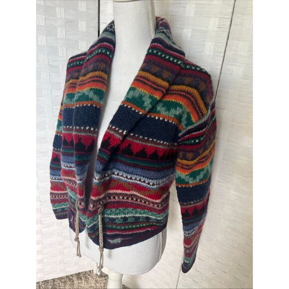 Amazing Vintage Southwestern Navajo Aztec Shetland Wool Cardigan Sweater Casual - Picture 3 of 14